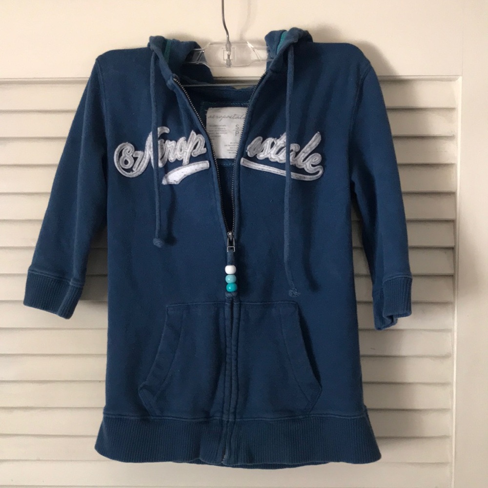Aeropostale Girls' Blue Zip Hoodie Quarter Length
